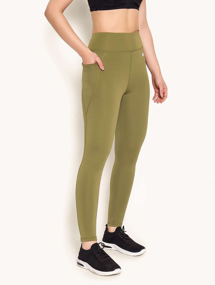 women solid high rise gym tights - 22002975 - Standard Image - 2