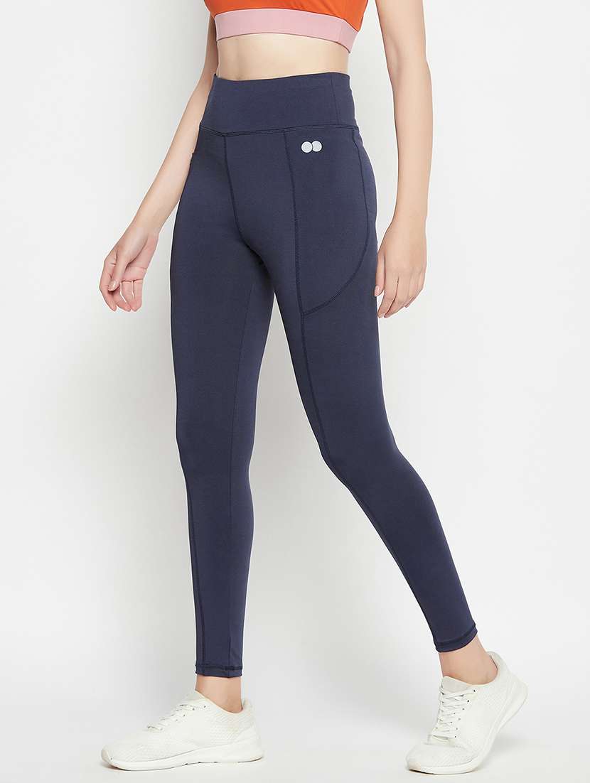 women solid high rise gym tights - 22002977 - Standard Image - 2
