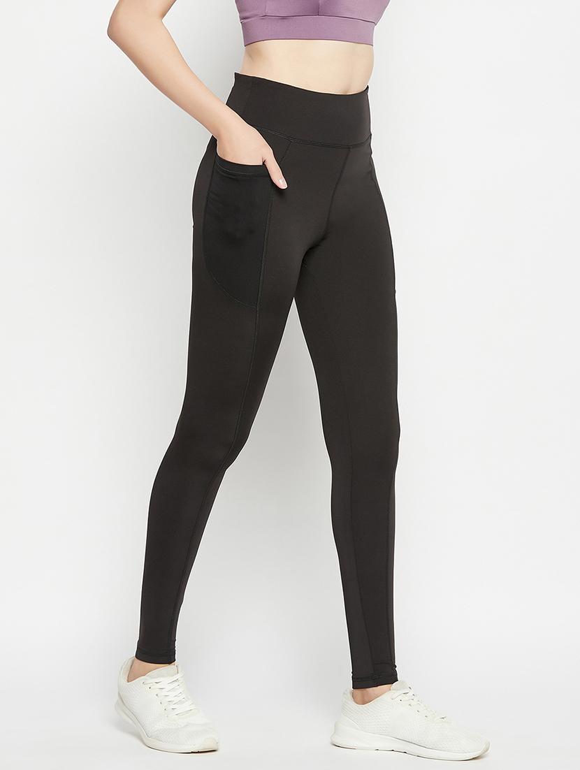 women solid high rise gym tights - 22002979 - Standard Image - 2
