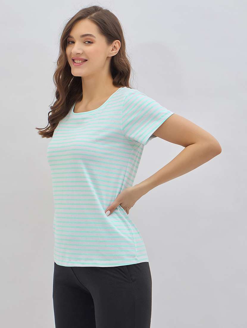 women striped short sleeve regular fit t-shirt - 22003003 - Standard Image - 2