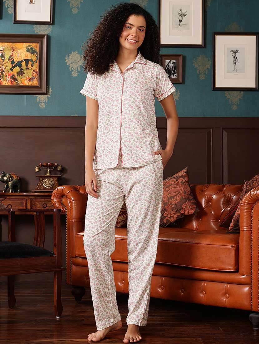 women printed short sleeve nightwear pyjama set
