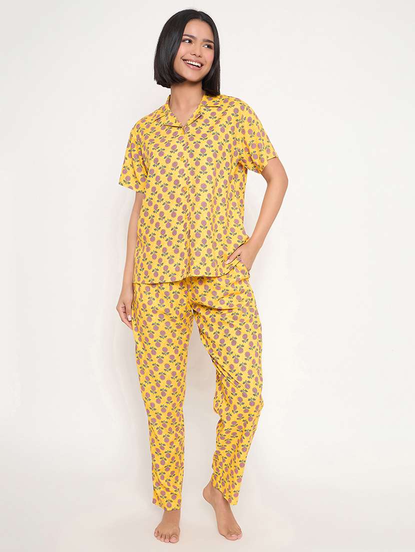 women printed short sleeve nightwear pyjama set