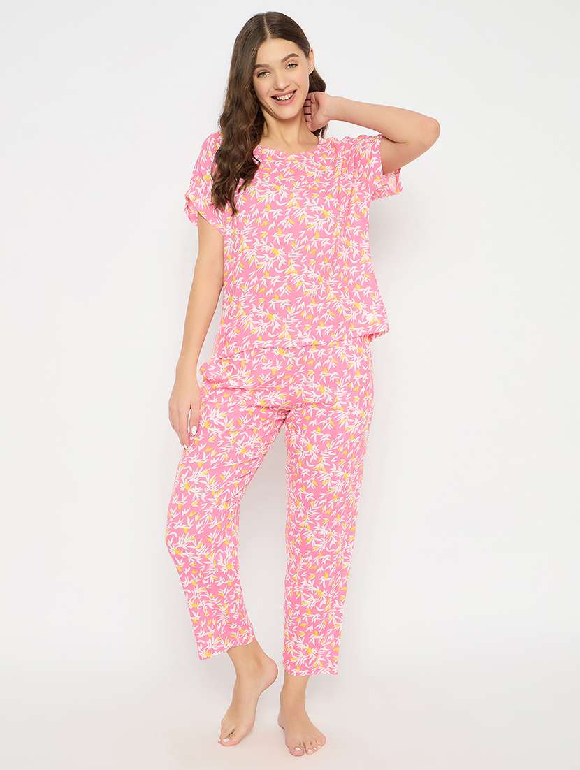 women printed short sleeve nightwear pyjama set