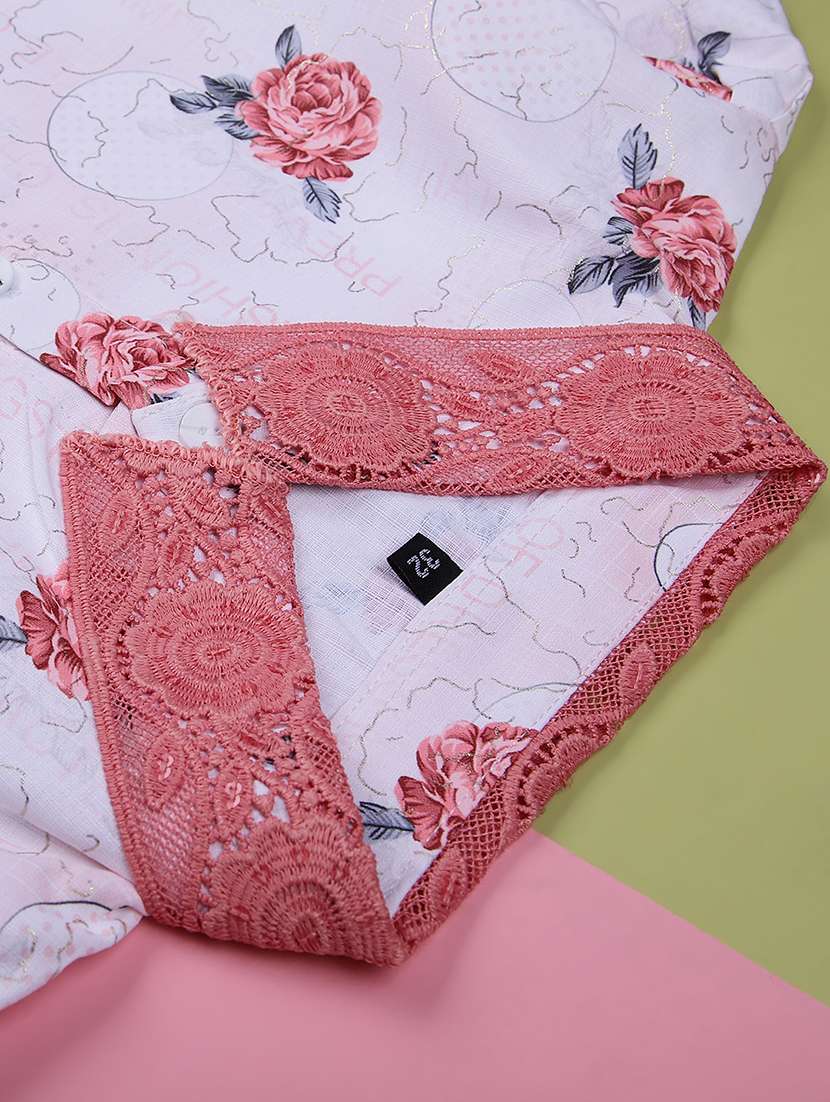 girls floral printed three quarter sleeve top - 22003278 -  Standard Image - 2