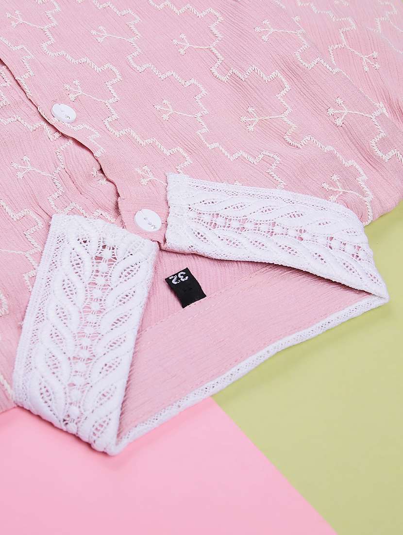 girls embroidered three quarter sleeve top - 22003302 -  Standard Image - 2