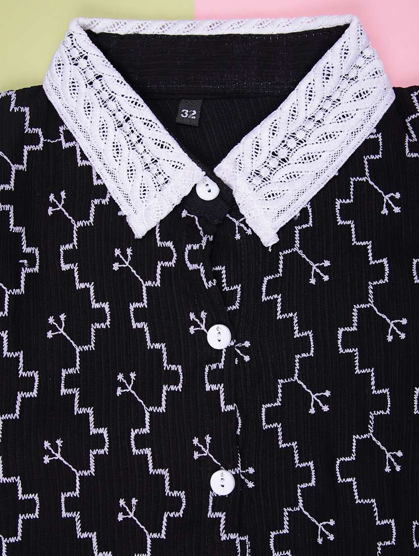 girls embroidered three quarter sleeve top - 22003305 -  Standard Image - 2