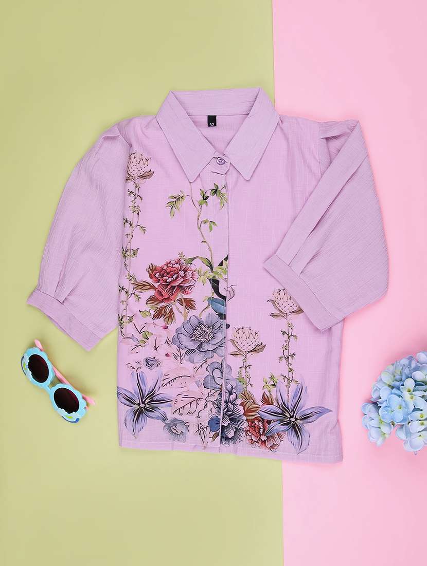 girls floral printed three quarter sleeve top