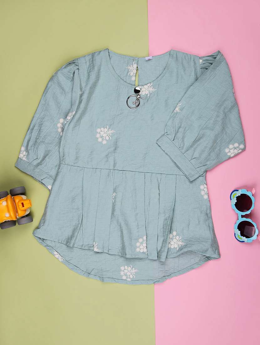 girls solid with work three quarter sleeve top