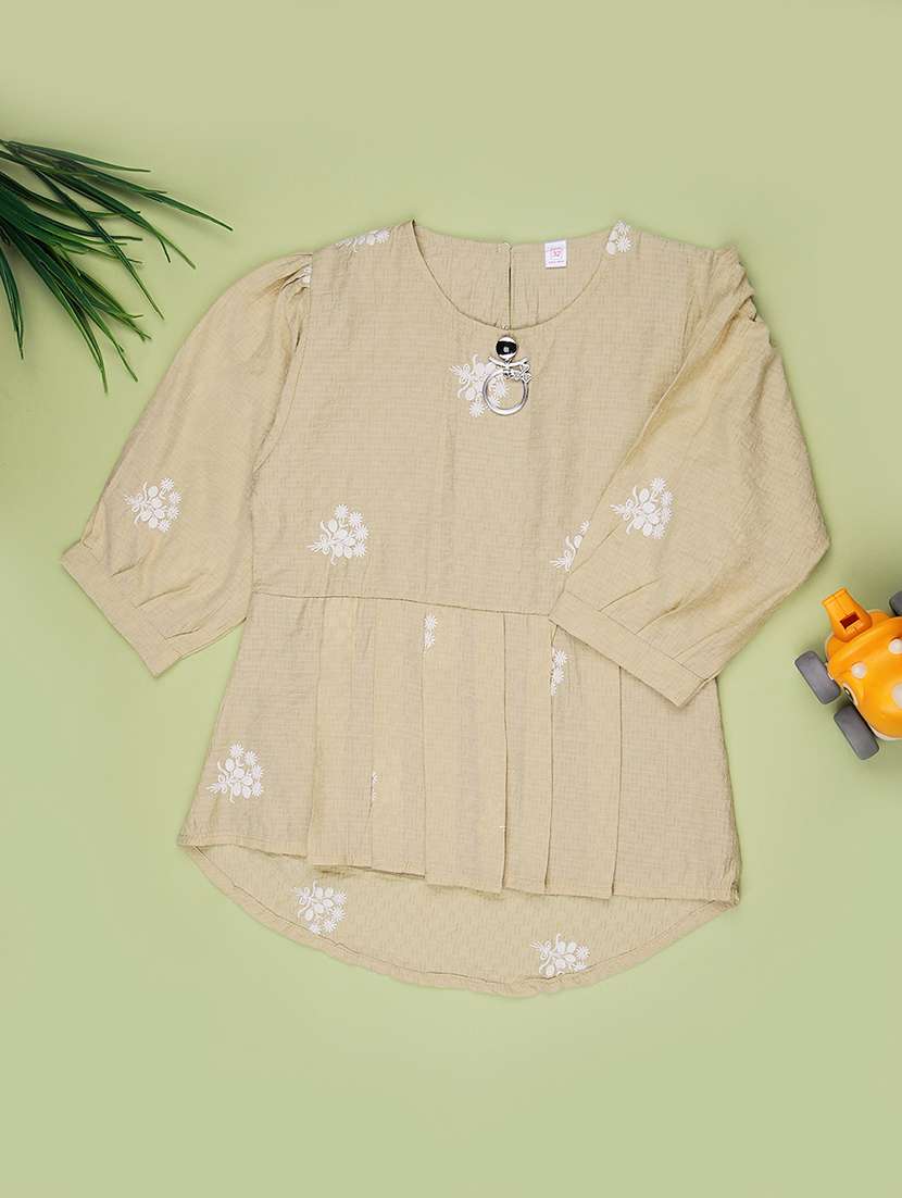 girls embroidered three quarter sleeve top