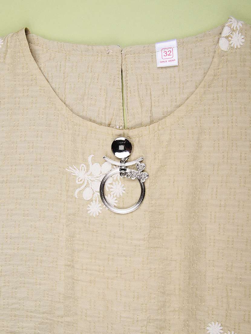 girls embroidered three quarter sleeve top - 22003347 -  Standard Image - 2