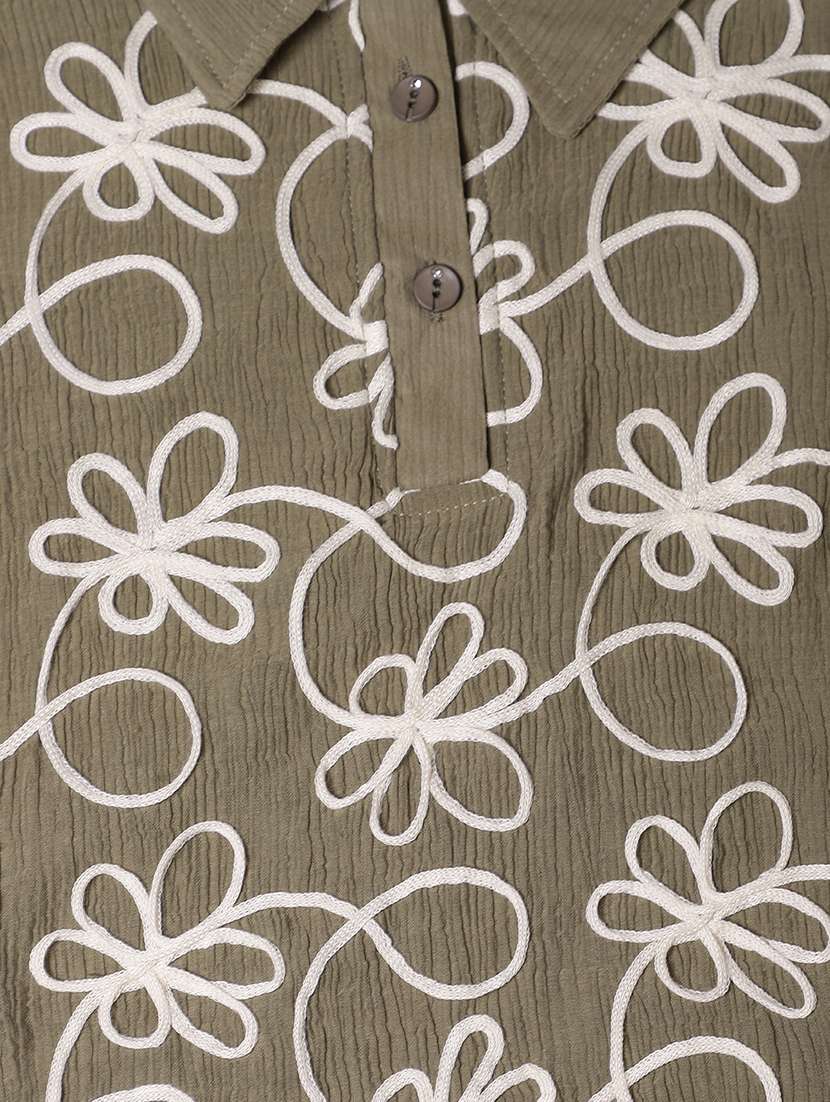 girls embroidered three quarter sleeve top - 22003349 -  Standard Image - 2