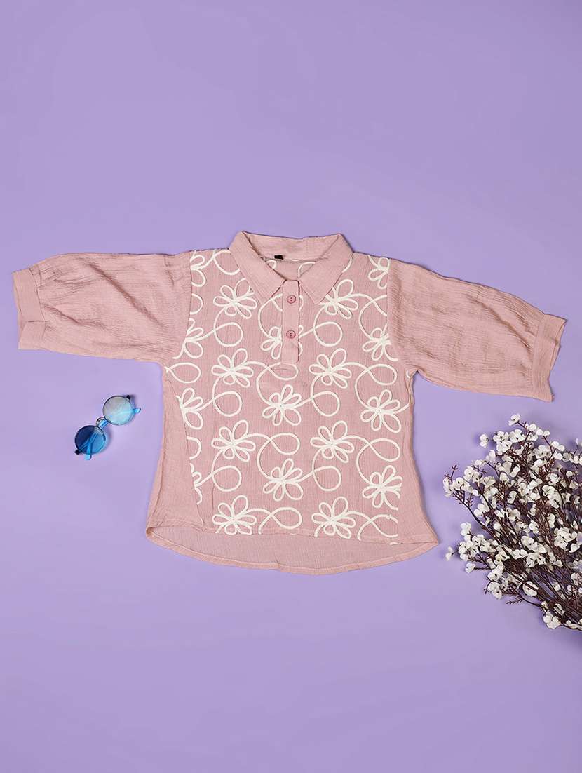girls embroidered three quarter sleeve top