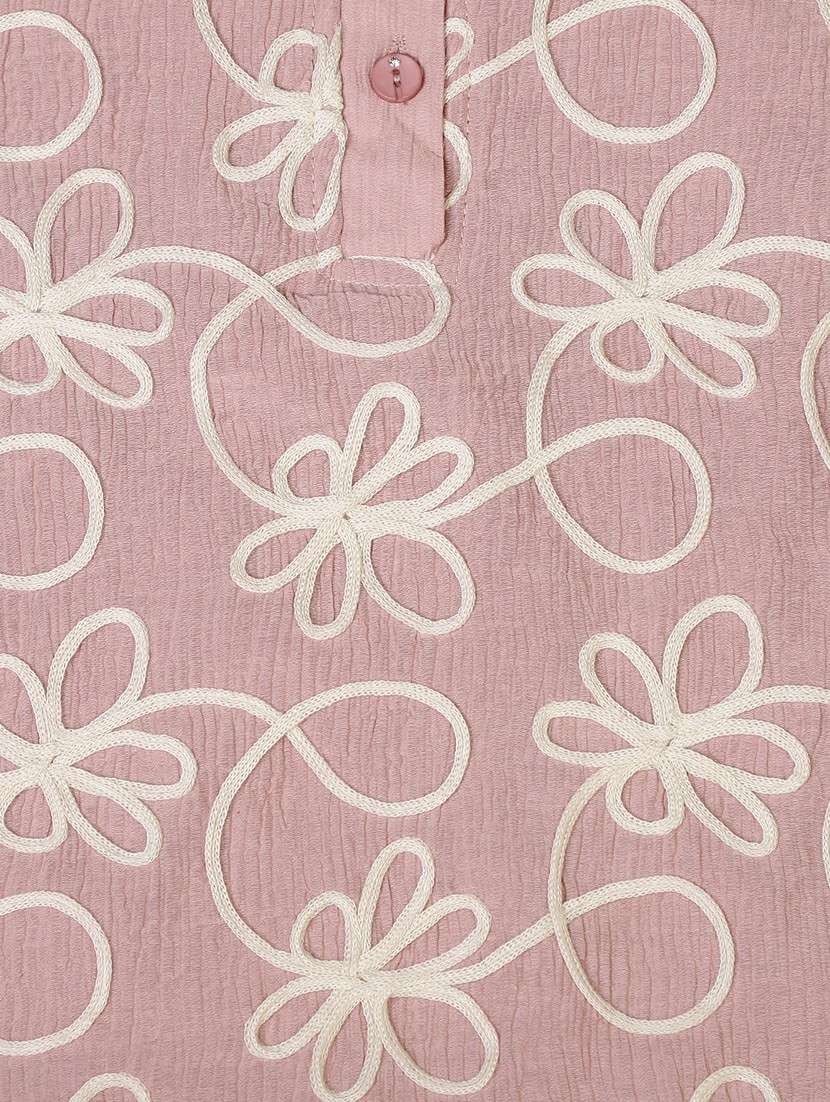 girls embroidered three quarter sleeve top - 22003351 -  Standard Image - 2