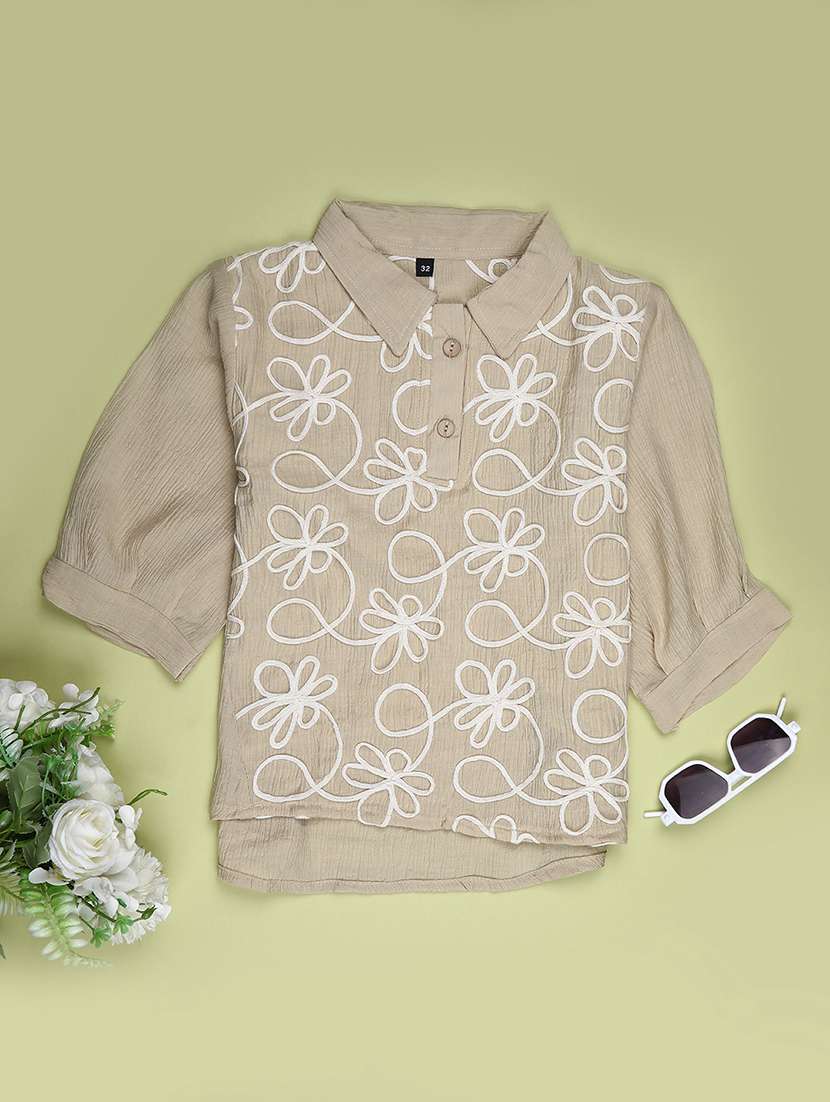 girls embroidered three quarter sleeve top