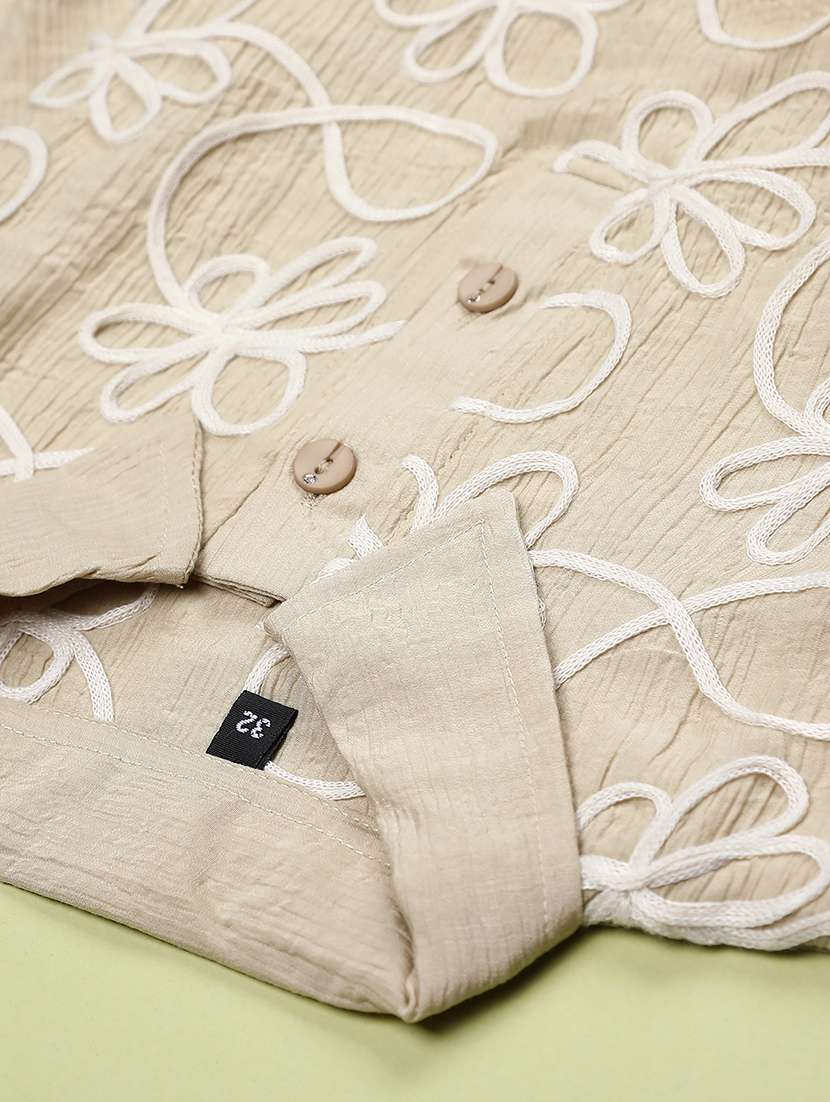 girls embroidered three quarter sleeve top - 22003352 -  Standard Image - 2