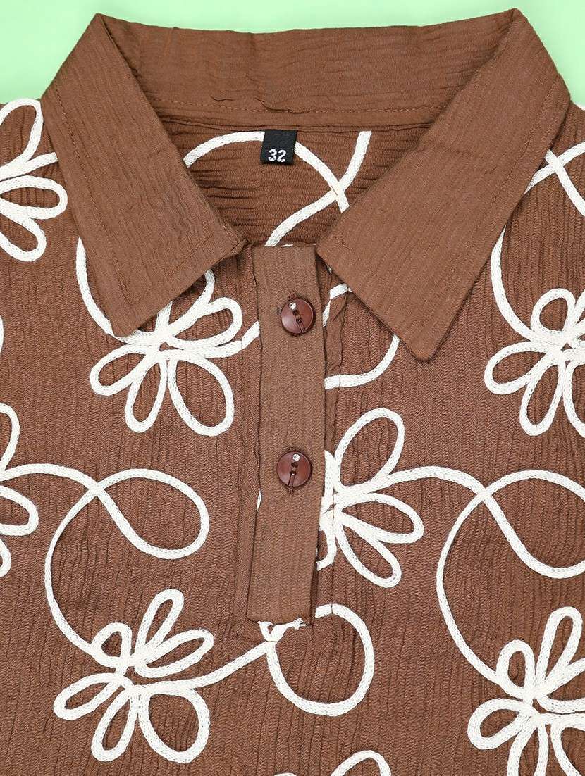 girls embroidered three quarter sleeve top - 22003353 -  Standard Image - 2