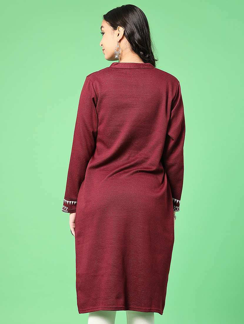 women self designed long sleeve woolen kurta - 22003448 -  Standard Image - 2