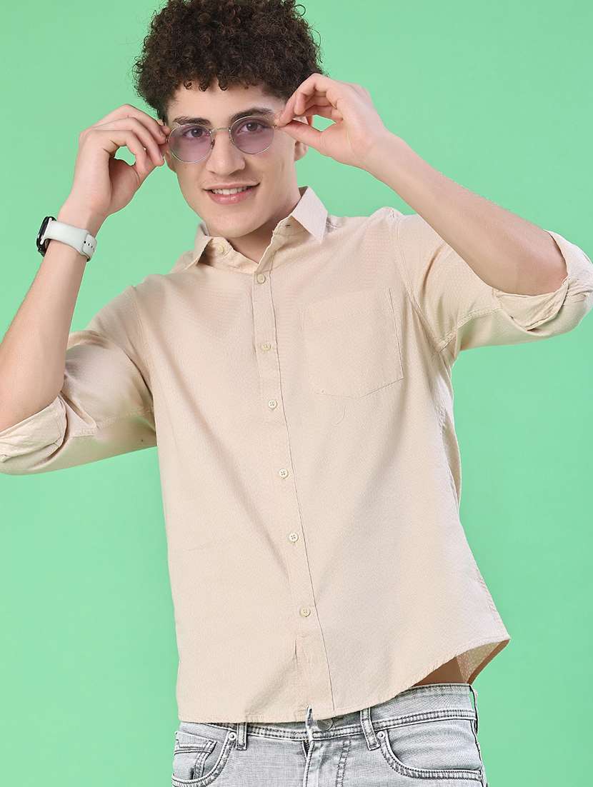 men solid collared long sleeve shirt