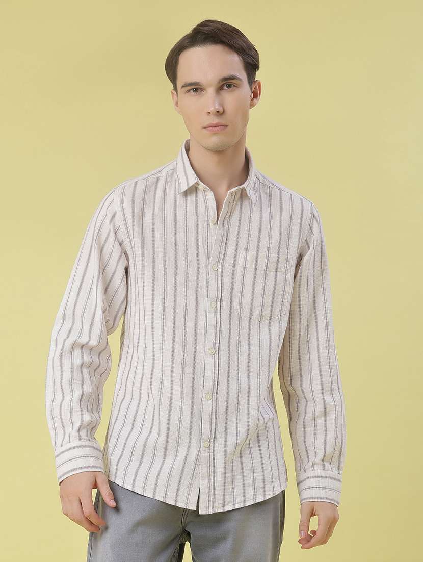 men striped long sleeve regular fit casual shirt - 22003581 - Standard Image - 2
