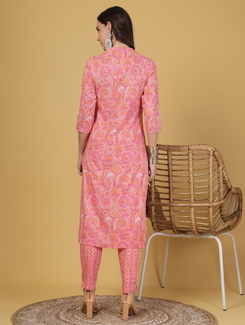 women floral printed three quarter sleeve kurta pant set - 22003633 - Standard Image - 2