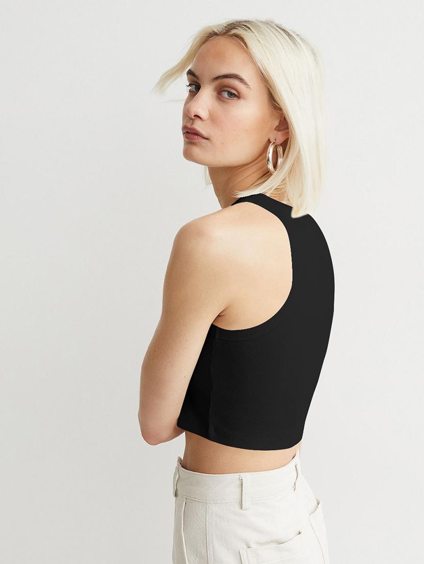women solid sleeveless tank crop top - 22003637 - Standard Image - 2