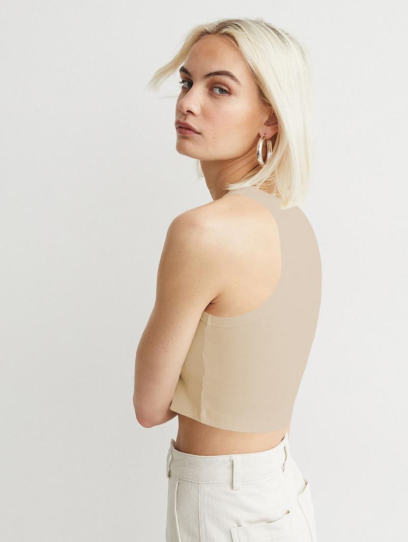 women solid sleeveless tank crop top - 22003640 - Standard Image - 2