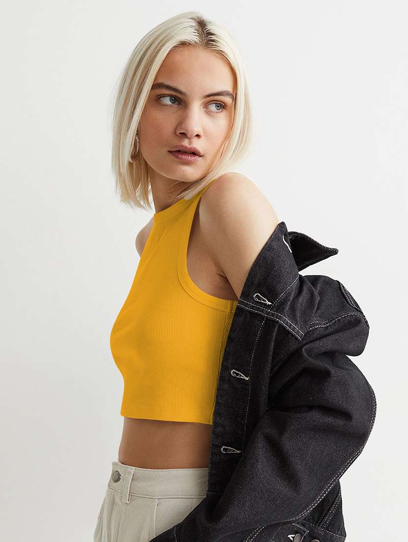 women solid sleeveless tank crop top - 22003646 -  Standard Image - 2