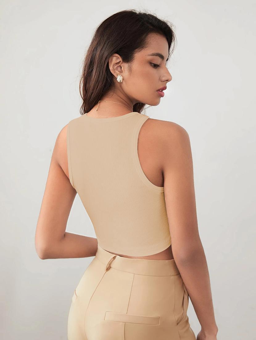 women solid sleeveless tank crop top - 22003656 - Standard Image - 2