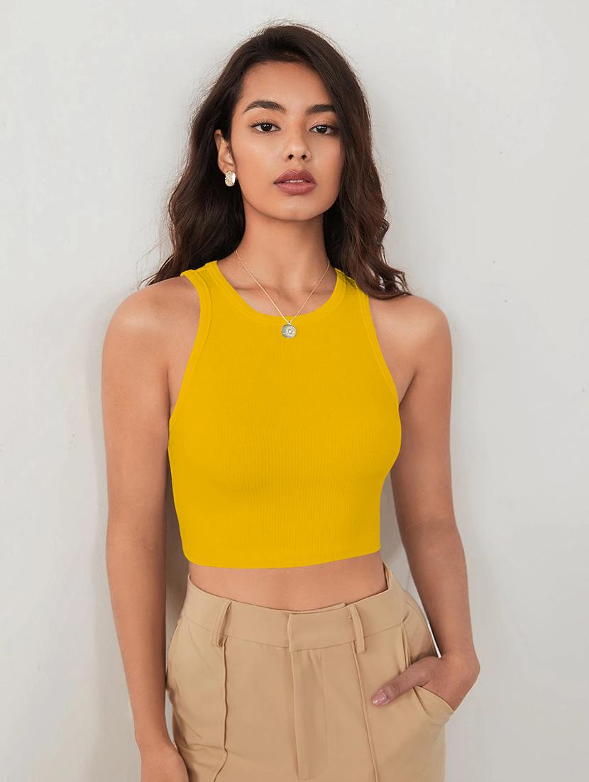 women solid sleeveless crop tank top - 22003664 -  Zoom Image - 0
