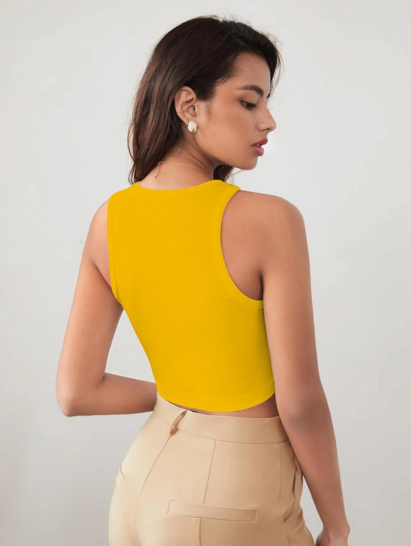 women solid sleeveless crop tank top - 22003664 - Standard Image - 2