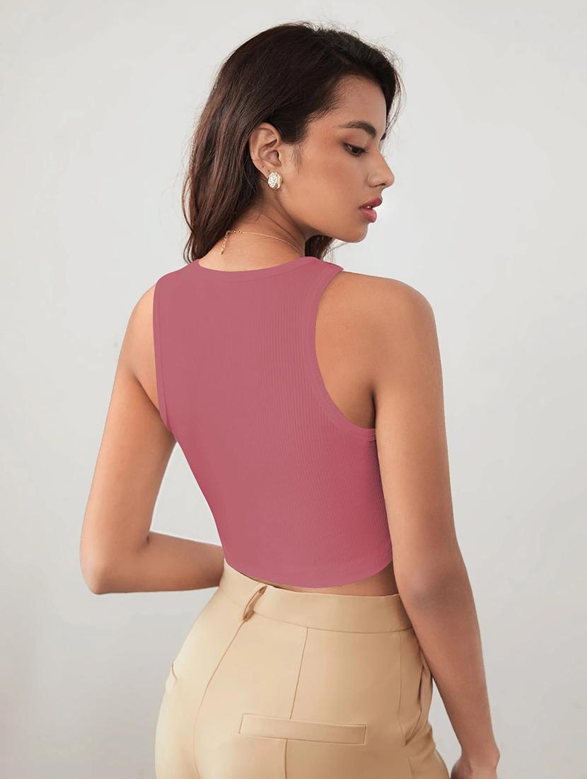 women solid sleeveless crop tank top - 22003668 - Standard Image - 2