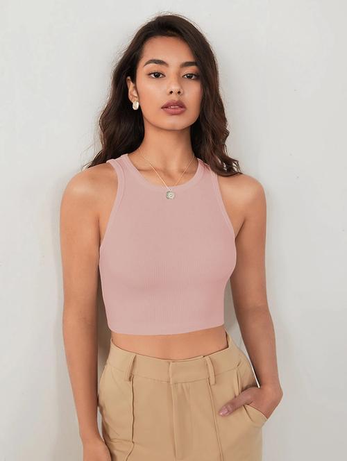 women solid sleeveless tank crop top - 22003672 -  Standard Image - 0
