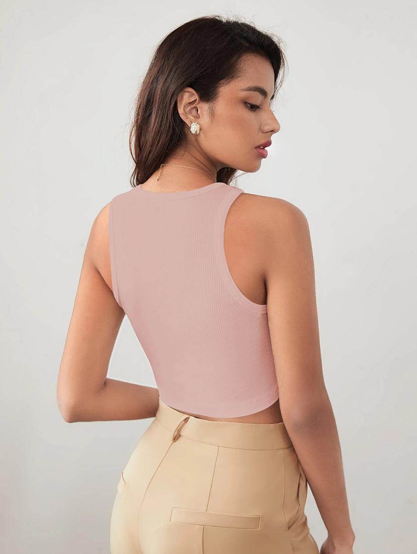 women solid sleeveless tank crop top - 22003672 - Standard Image - 2
