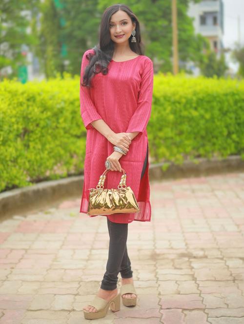 women self design three quarter sleeve straight kurta - 22003723 - Standard Image - 0