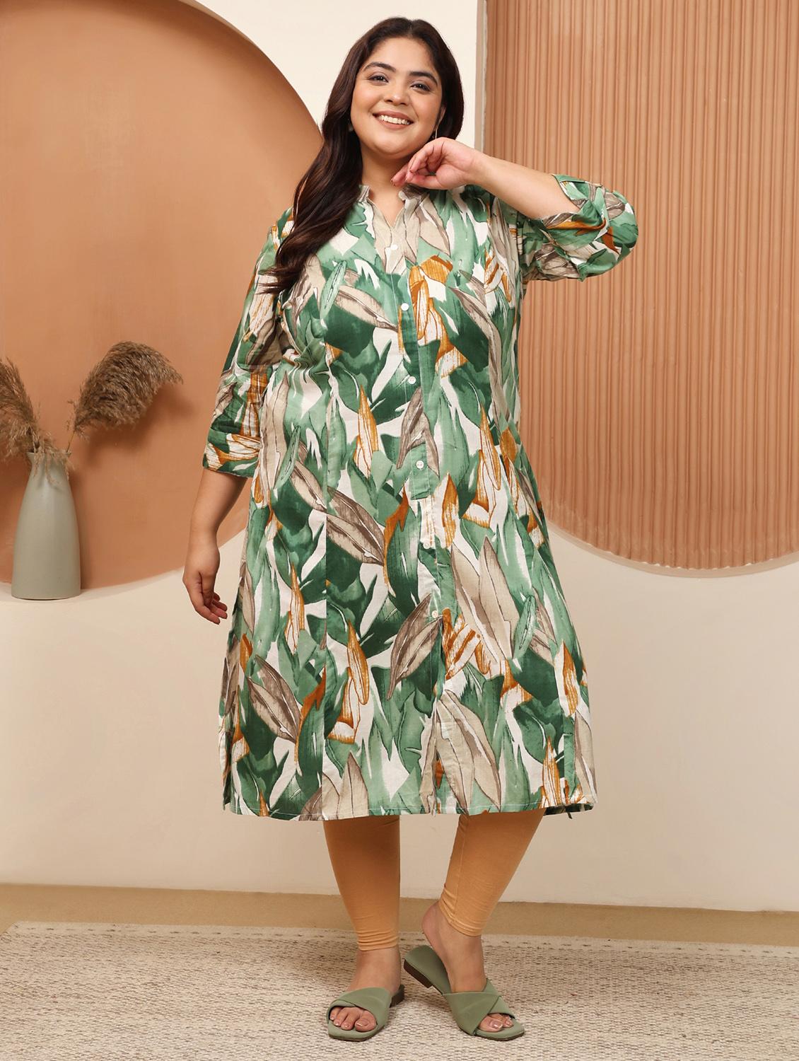women plus size printed three quarter sleeve a-line kurta - 22003763 - Standard Image - 2