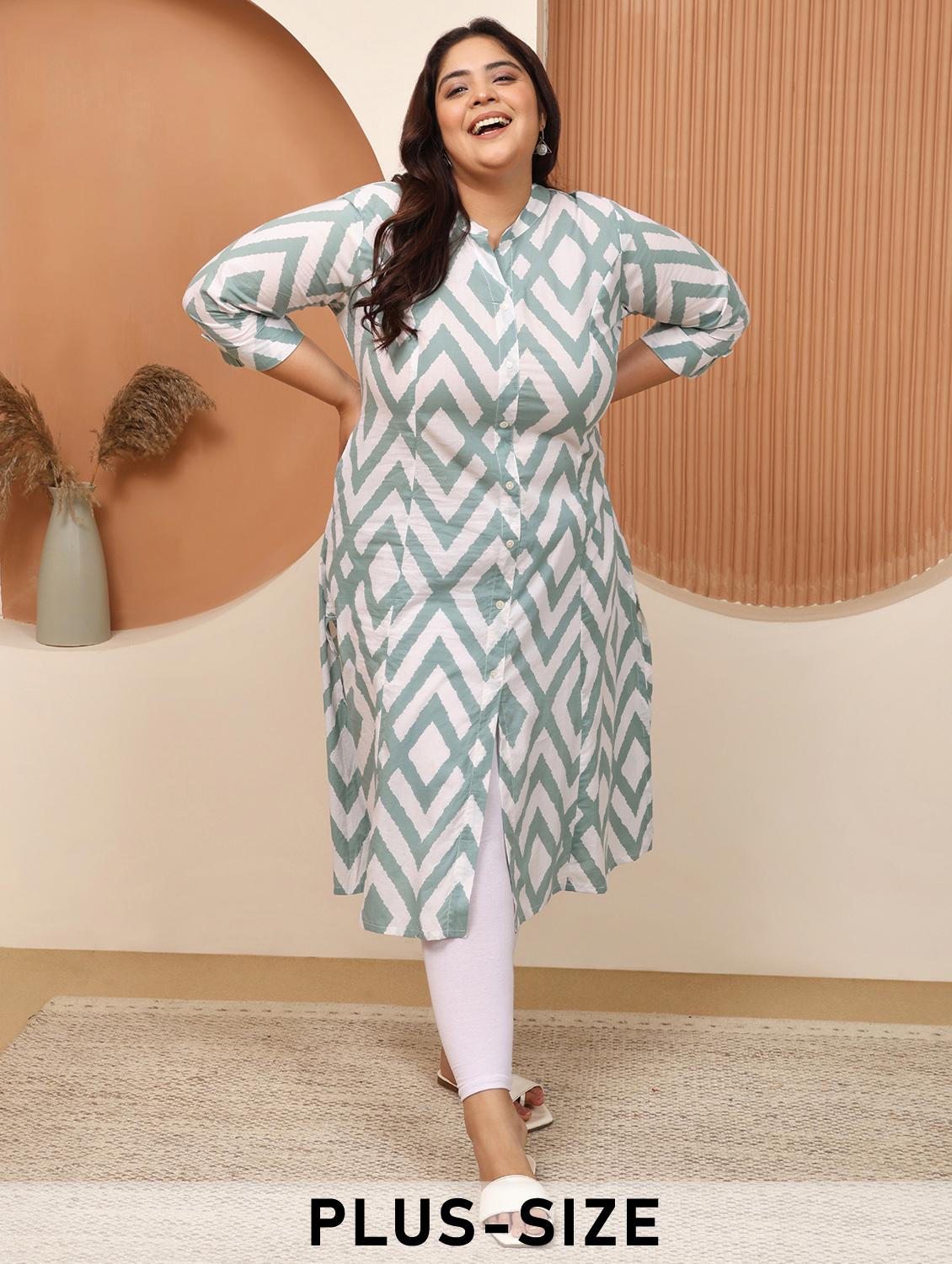women plus size printed three quarter sleeve a-line kurta - 22003765 - Zoom Image - 0