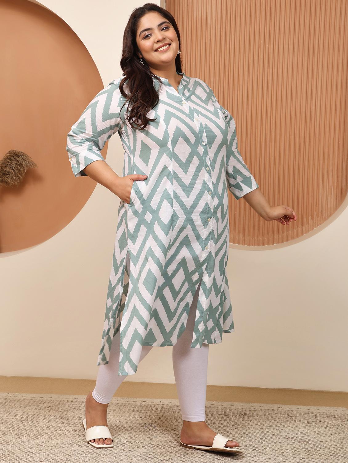 women plus size printed three quarter sleeve a-line kurta - 22003765 - Standard Image - 2
