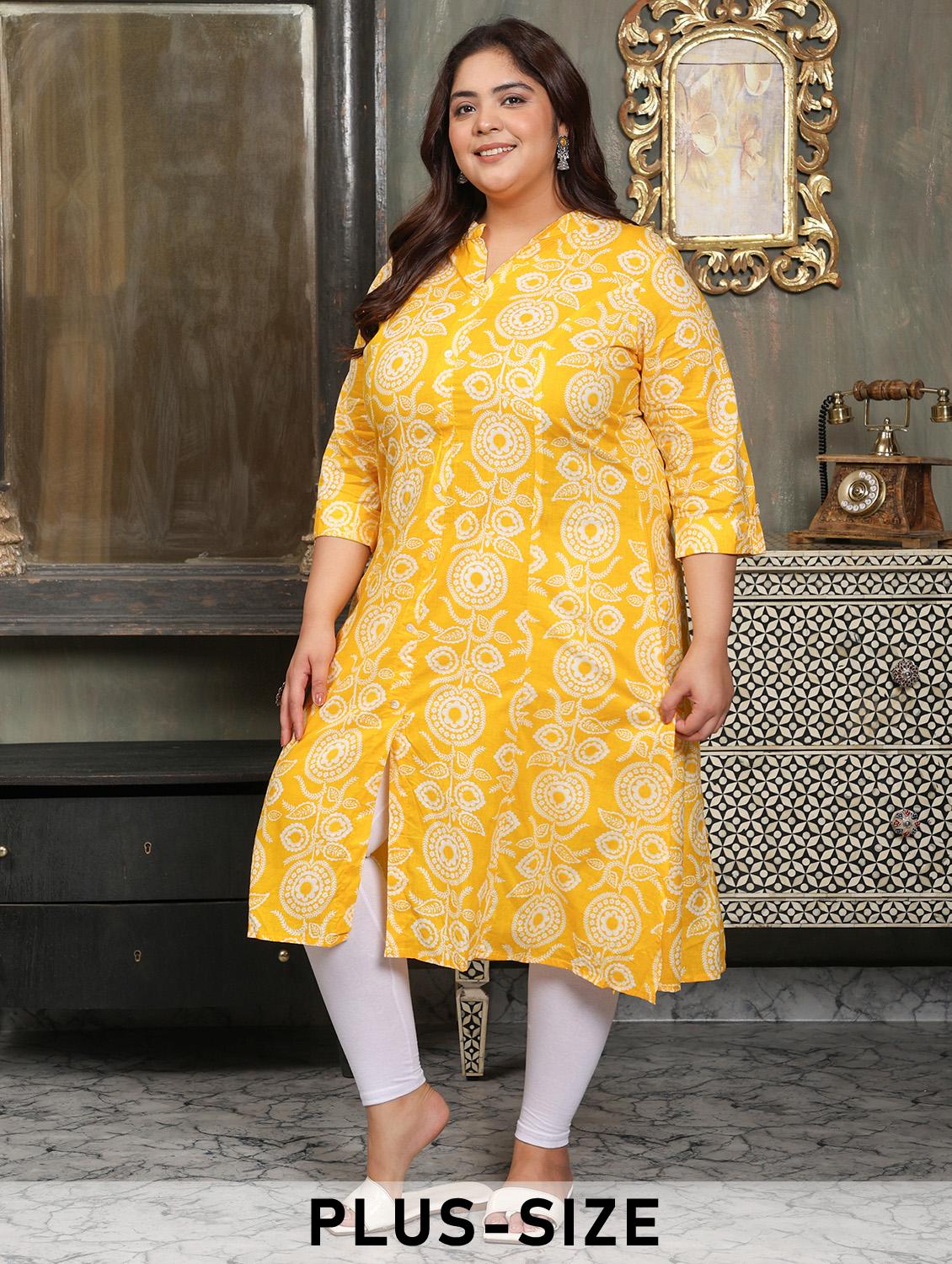 women plus size printed three quarter sleeve a-line kurta - 22003767 -  Zoom Image - 0