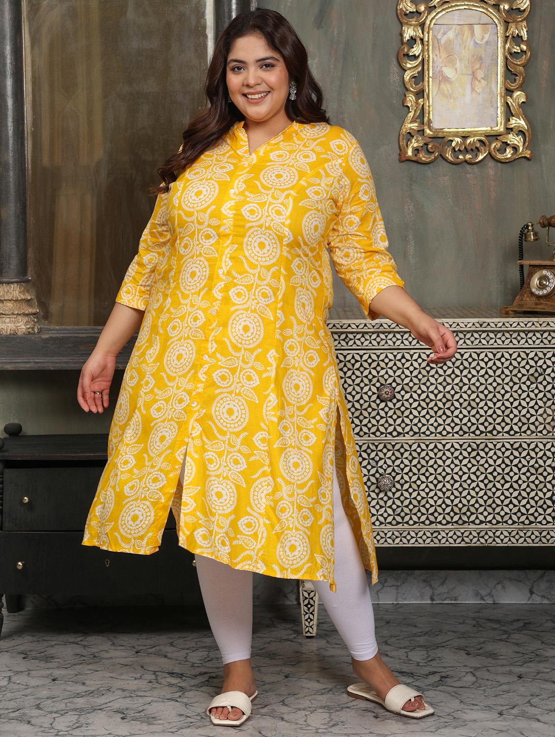 women plus size printed three quarter sleeve a-line kurta - 22003767 - Standard Image - 2