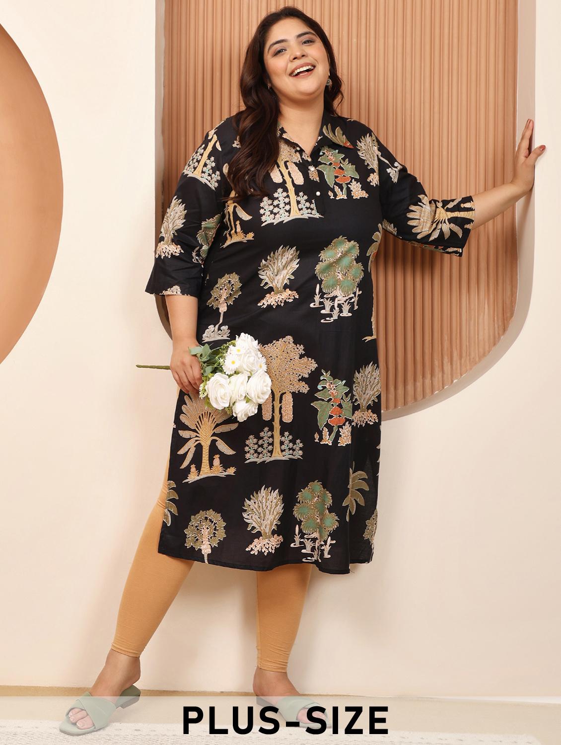 women plus size printed three quarter sleeve straight kurta - 22003771 - Zoom Image - 0