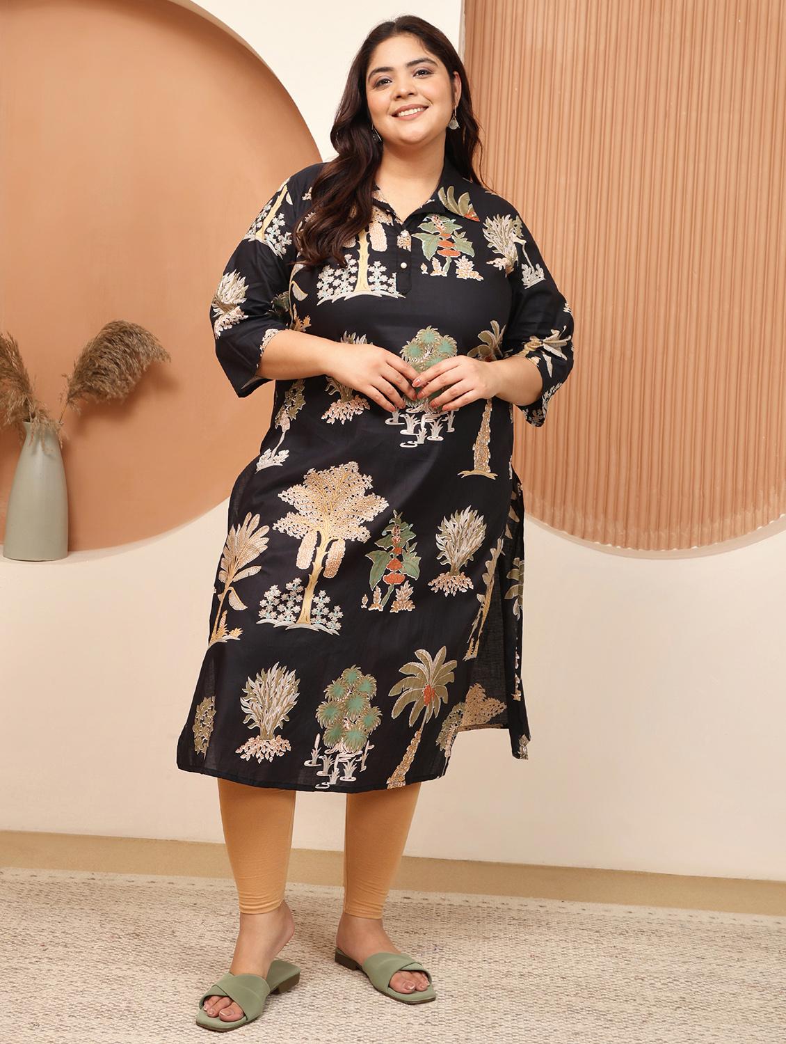 women plus size printed three quarter sleeve straight kurta - 22003771 - Standard Image - 2