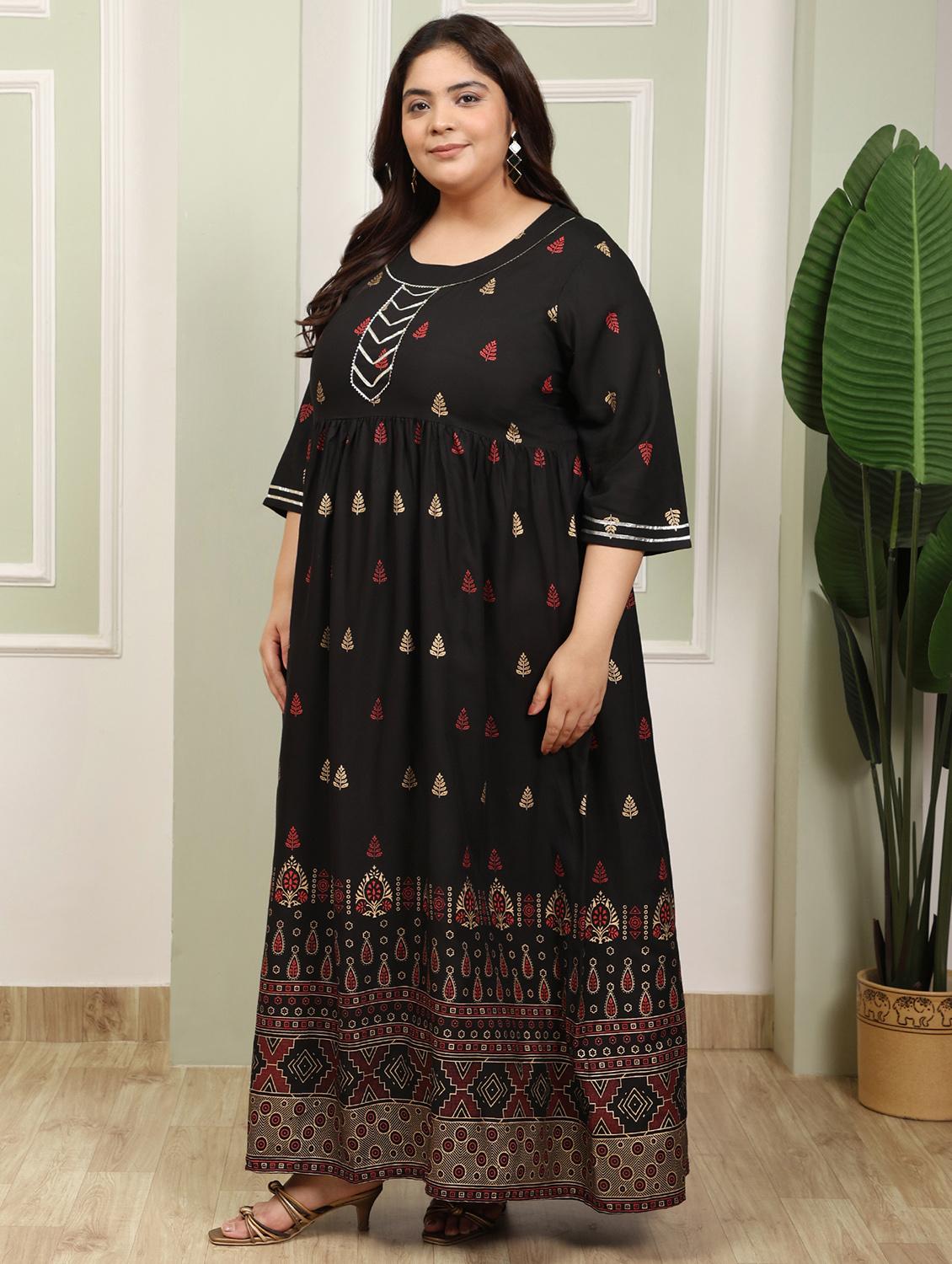 women plus size printed three quarter sleeve anarkali kurta - 22003774 - Standard Image - 2