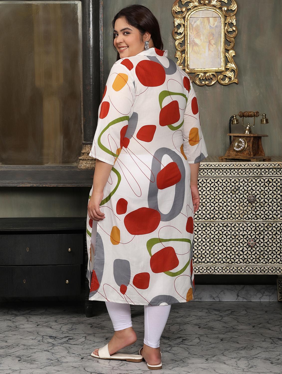 women plus size printed three quarter sleeve straight kurta - 22003778 - Standard Image - 2