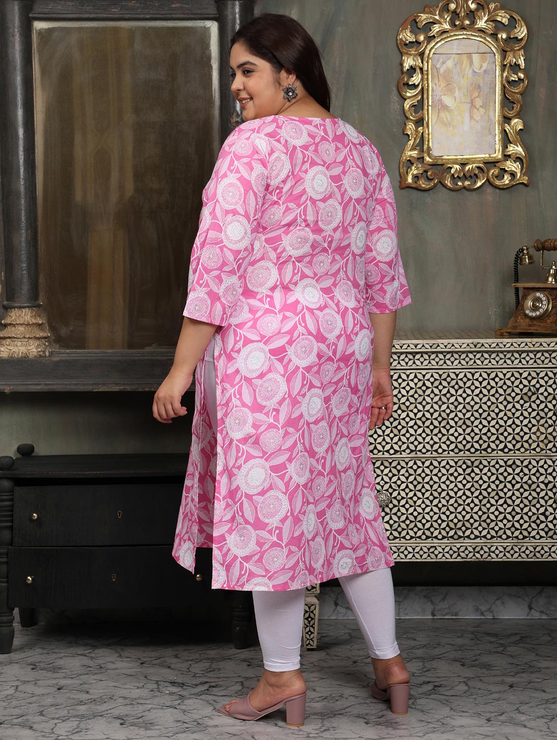 women plus size floral printed three quarter sleeve straight kurta - 22003782 - Standard Image - 2