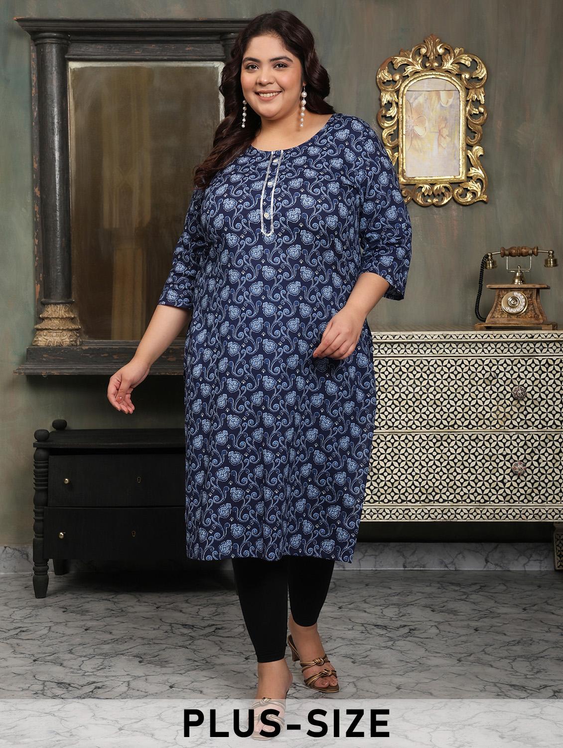 women plus size printed three quarter sleeve straight kurta - 22003783 -  Zoom Image - 0