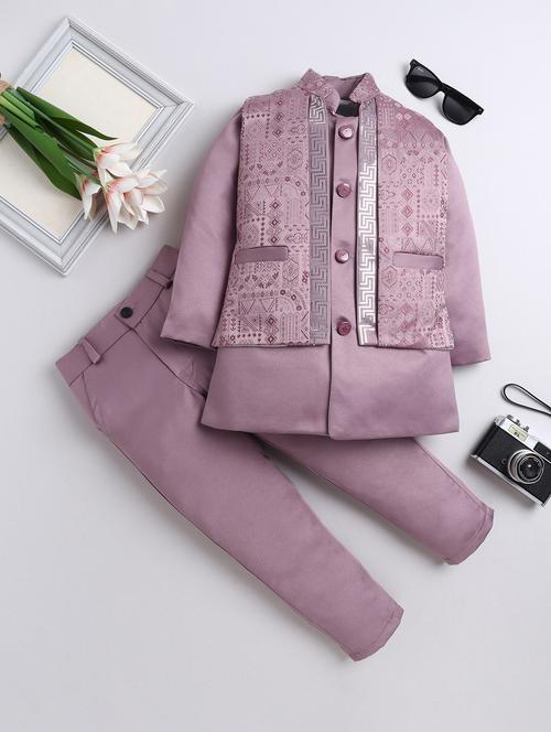 boys kurta and trouser with embroidered nehru jacket - 22003803 - Standard Image - 0