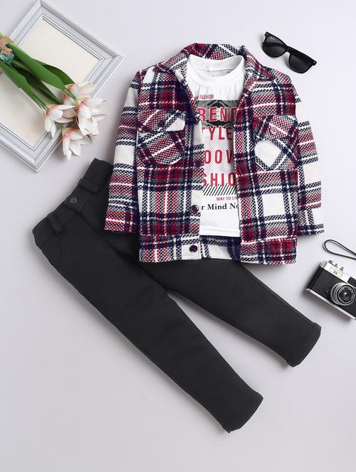 boys checkered shirt and trouser with t-shirt - 22003807 - Standard Image - 0