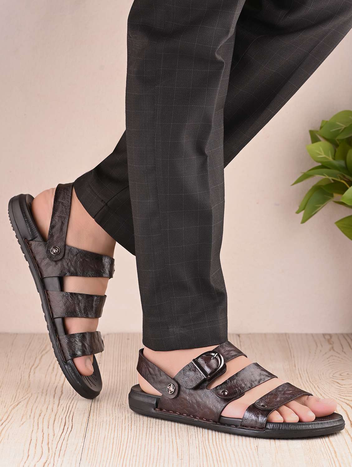 men brown back strap sandal - 22003905 -  Standard Image - 2