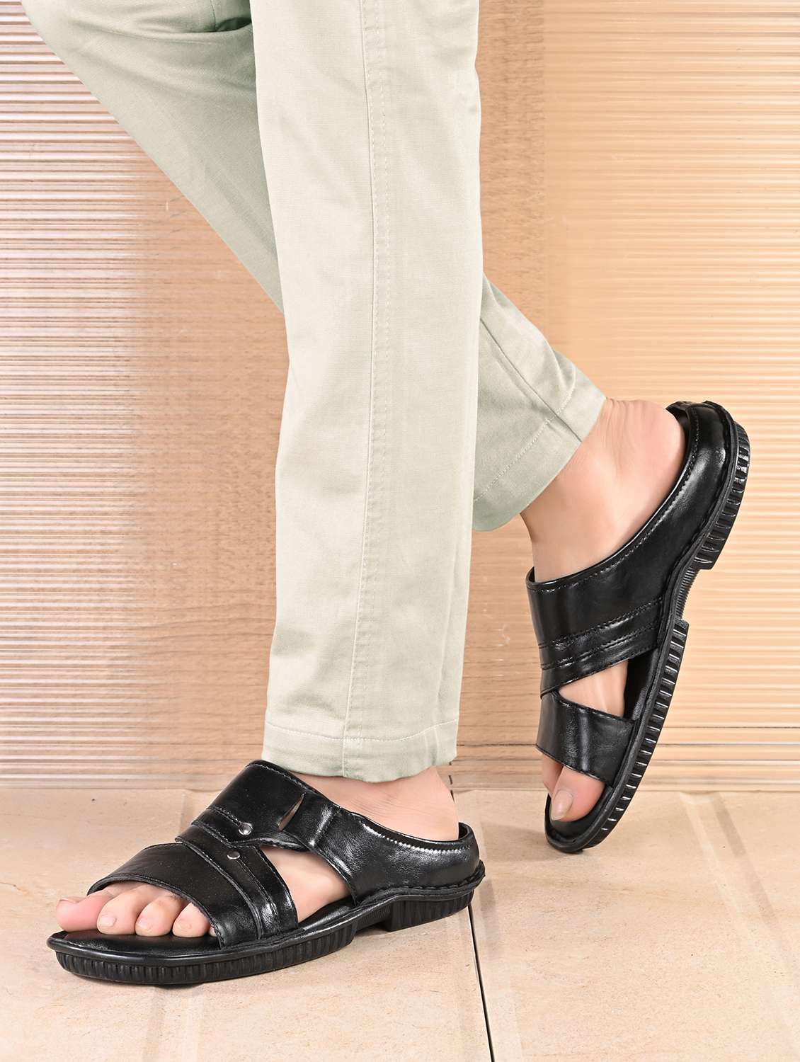 men black slip on sandal - 22003923 -  Standard Image - 2