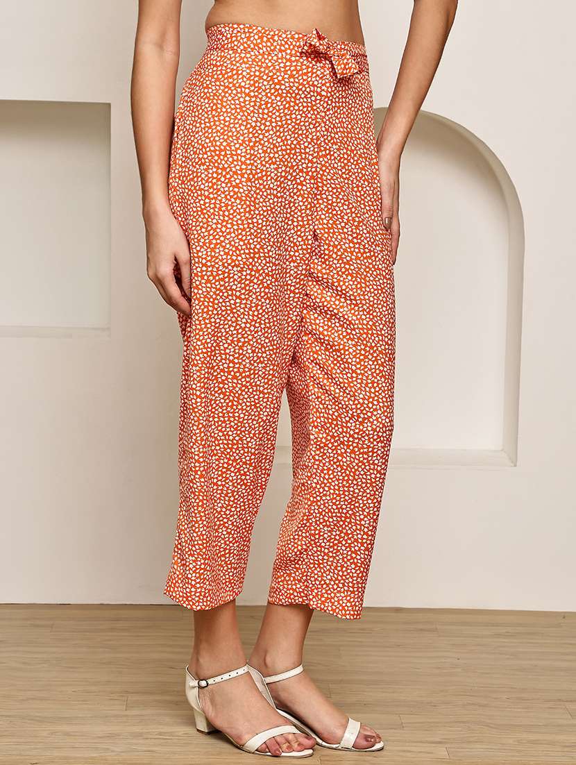 women printed mid rise ankle length straight trouser - 22003951 - Standard Image - 2